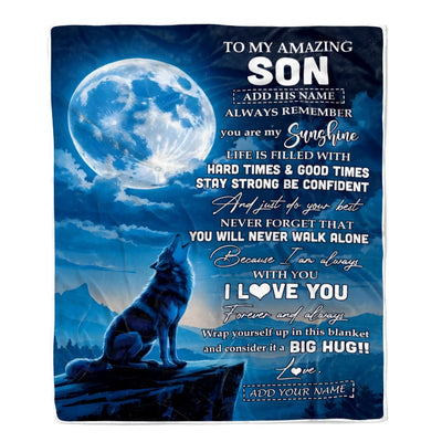 Personalized To My Amazing Son Gifts From Mom Dad Mother Father Blanket Wolf My Sunshine Gifts For Son Birthday Graduation Christmas Custom Fleece Blanket | teecentury
