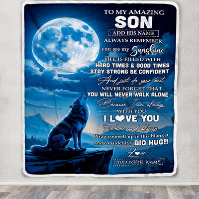 Personalized To My Amazing Son Gifts From Mom Dad Mother Father Blanket Wolf My Sunshine Gifts For Son Birthday Graduation Christmas Custom Fleece Blanket | teecentury
