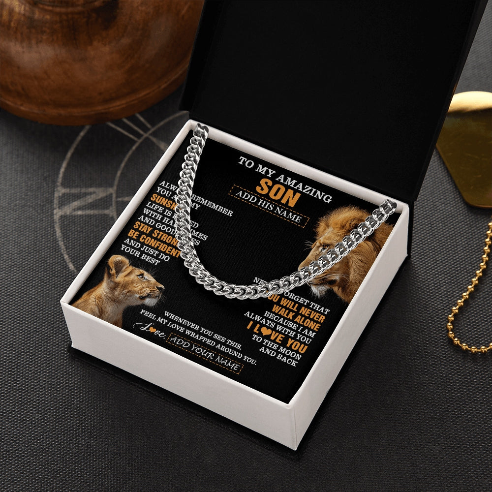 Cuban Link Chain Necklace Stainless Steel | 2 | Personalized To My Amazing Son Gifts Necklace From Dad Father Lion It A Big Hug Son Birthday Gifts Graduation Christmas Custom Gift Box Message Card | https://teecentury.