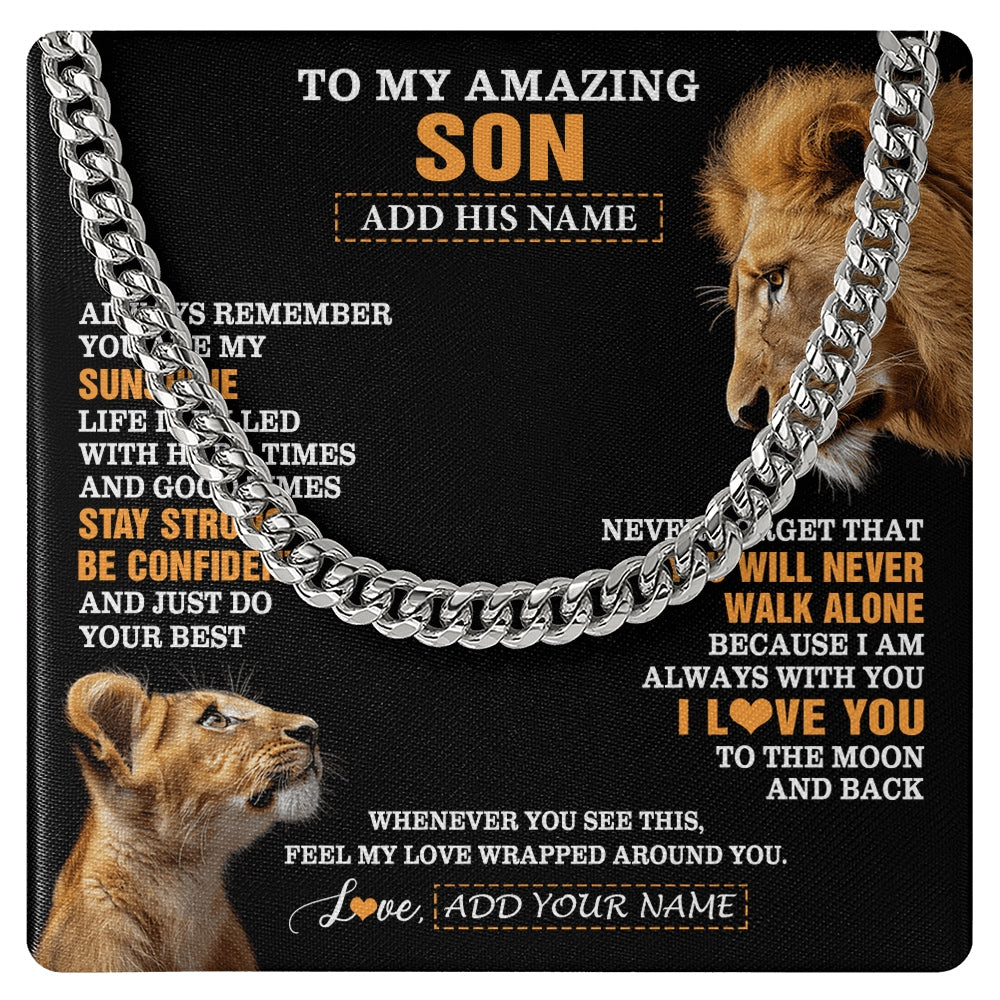 Cuban Link Chain Necklace Stainless Steel | 1 | Personalized To My Amazing Son Gifts Necklace From Dad Father Lion It A Big Hug Son Birthday Gifts Graduation Christmas Custom Gift Box Message Card | https://teecentury.