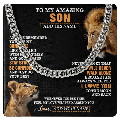 Cuban Link Chain Necklace Stainless Steel | 1 | Personalized To My Amazing Son Gifts Necklace From Dad Father Lion It A Big Hug Son Birthday Gifts Graduation Christmas Custom Gift Box Message Card | https://teecentury.