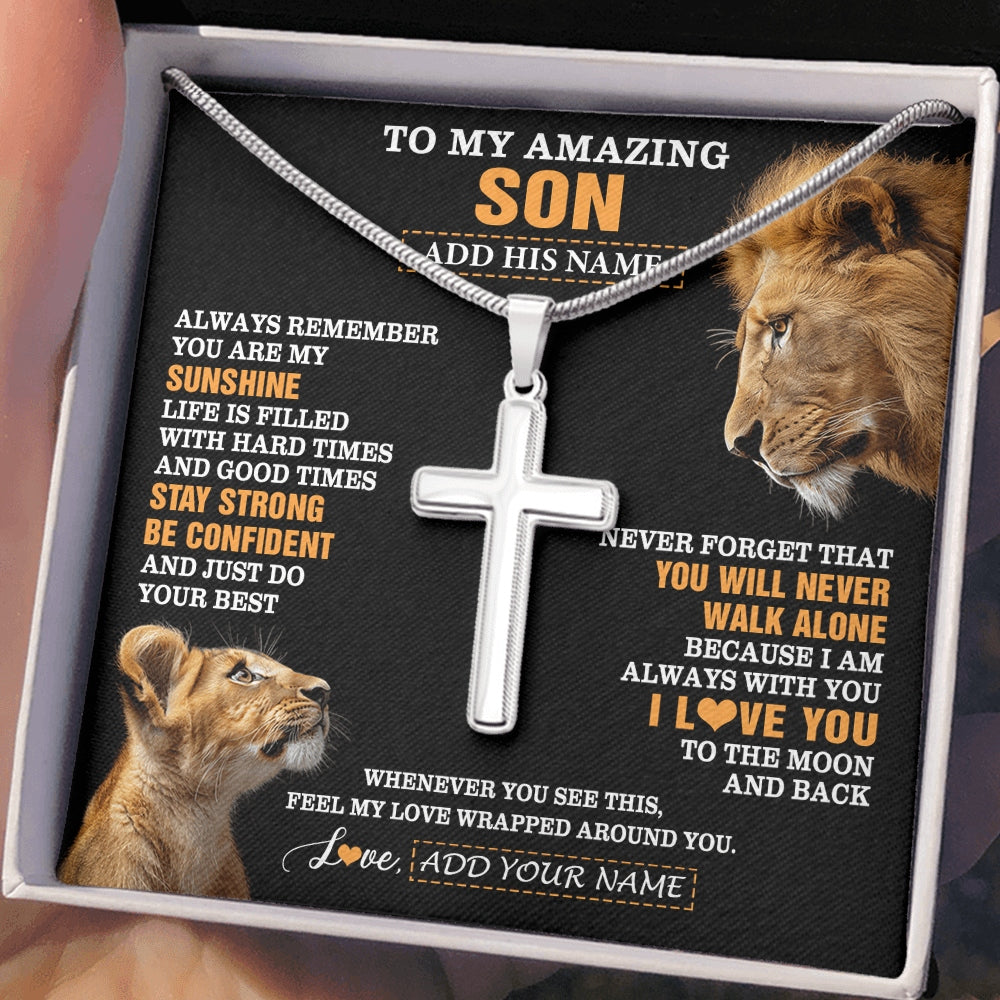 Stainless Cross Necklace Stainless Steel | 2 | Personalized To My Amazing Son Gifts Necklace From Dad Father Lion It A Big Hug Son Birthday Gifts Graduation Christmas Custom Gift Box Message Card | https://teecentury.