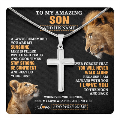 Stainless Cross Necklace Stainless Steel | 1 | Personalized To My Amazing Son Gifts Necklace From Dad Father Lion It A Big Hug Son Birthday Gifts Graduation Christmas Custom Gift Box Message Card | https://teecentury.