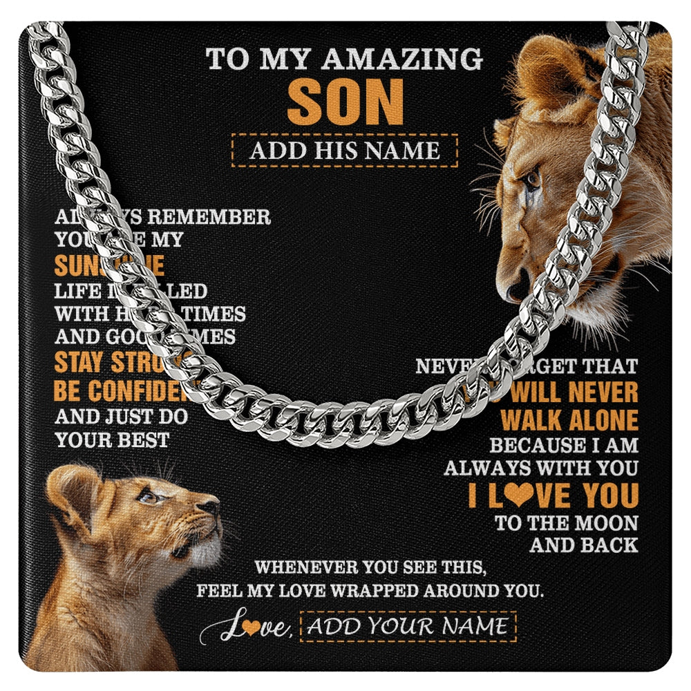 Cuban Link Chain Necklace Stainless Steel | 1 | Personalized To My Amazing Son Gifts Necklace From Mom Mother Lion It A Big Hug Son Birthday Gifts Graduation Christmas Custom Gift Box Message Card | https://teecentury.