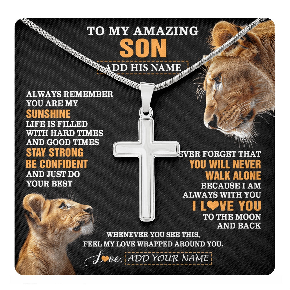 Stainless Cross Necklace Stainless Steel | 1 | Personalized To My Amazing Son Gifts Necklace From Mom Mother Lion It A Big Hug Son Birthday Gifts Graduation Christmas Custom Gift Box Message Card | https://teecentury.
