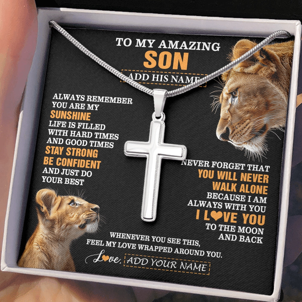 Stainless Cross Necklace Stainless Steel | 2 | Personalized To My Amazing Son Gifts Necklace From Mom Mother Lion It A Big Hug Son Birthday Gifts Graduation Christmas Custom Gift Box Message Card | https://teecentury.