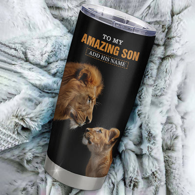 Personalized To My Amazing Son Gifts Tumbler From Dad Father Lion It A Big Hug Son Birthday Gifts Graduation Christmas Custom Stainless Steel Travel Mug | teecentury