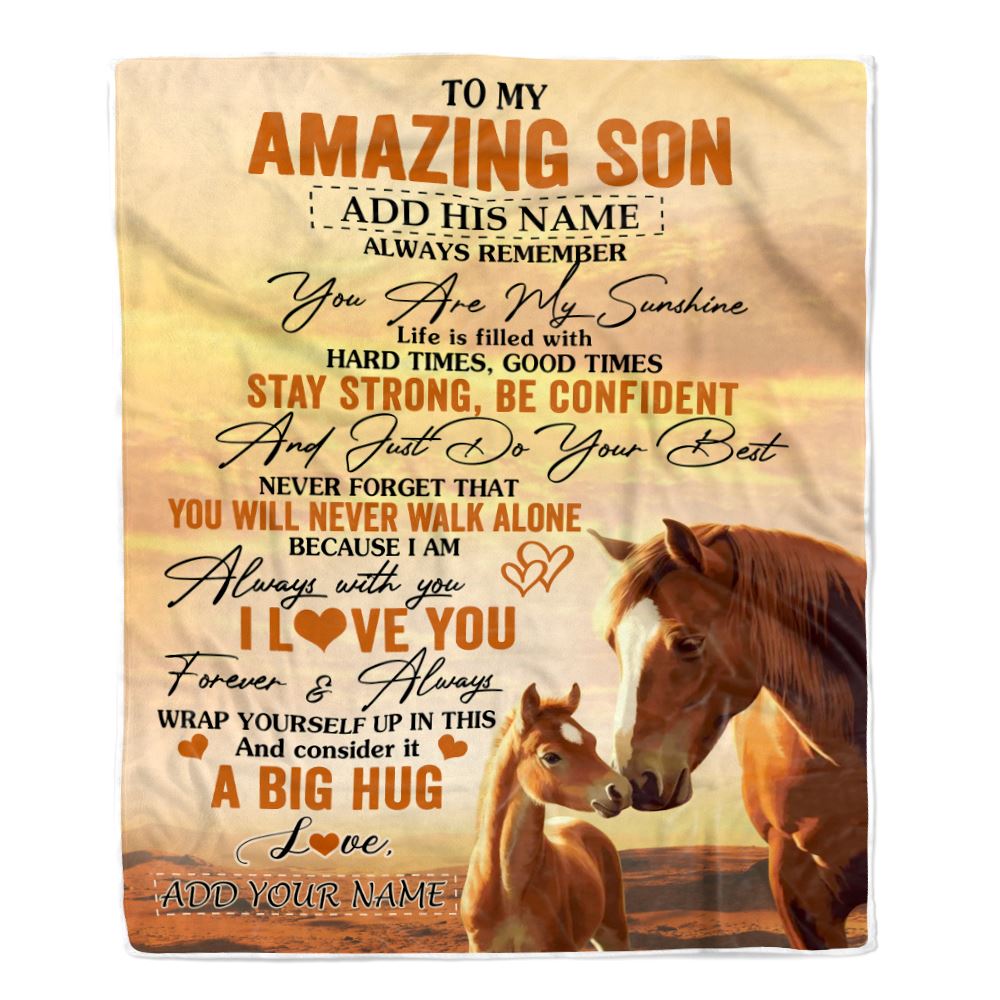 Personalized To My Amazing Son Horse Blanket From Mom Dad Mother Father My Sunshine Son Birthday Gifts Graduation Christmas Customized Fleece Throw Blanket | teecentury