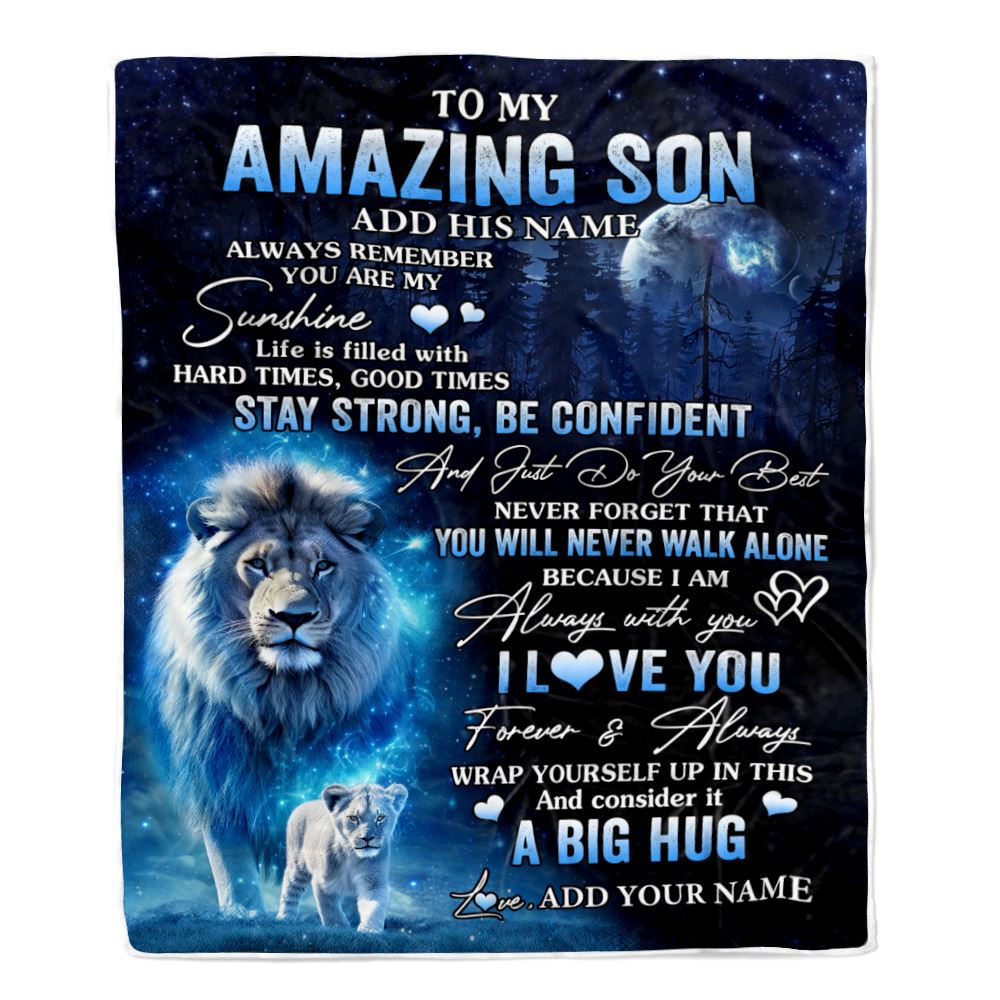 Personalized To My Amazing Son Lion Blanket From Mom Dad Father My Sunshine Son Birthday Gifts Graduation Christmas Customized Fleece Throw Blanket | teecentury