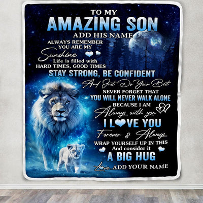 Personalized To My Amazing Son Lion Blanket From Mom Dad Father My Sunshine Son Birthday Gifts Graduation Christmas Customized Fleece Throw Blanket | teecentury