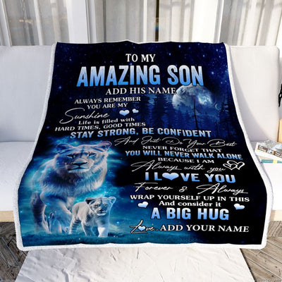 Personalized To My Amazing Son Lion Blanket From Mom Mother Father My Sunshine Son Birthday Gifts Graduation Christmas Customized Fleece Throw Blanket | teecentury