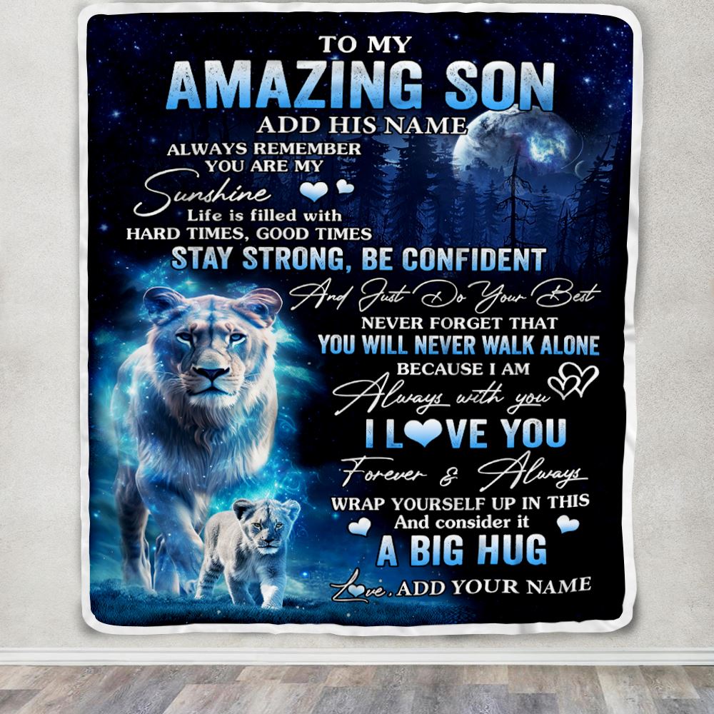 Personalized To My Amazing Son Lion Blanket From Mom Mother Father My Sunshine Son Birthday Gifts Graduation Christmas Customized Fleece Throw Blanket | teecentury
