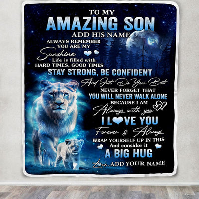 Personalized To My Amazing Son Lion Blanket From Mom Mother Father My Sunshine Son Birthday Gifts Graduation Christmas Customized Fleece Throw Blanket | teecentury
