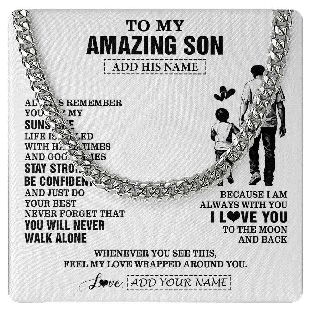 Cuban Link Chain Necklace Stainless Steel | 1 | Personalized To My Amazing Son Necklace From Dad Father Man It A Big Hug Son Birthday Gifts Graduation Christmas Custom Gift Box Message Card | https://teecentury.