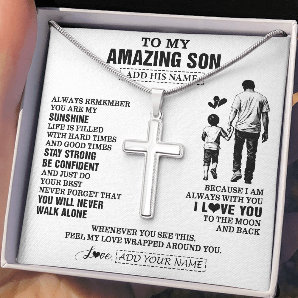 Stainless Cross Necklace Stainless Steel | 2 | Personalized To My Amazing Son Necklace From Dad Father Man It A Big Hug Son Birthday Gifts Graduation Christmas Custom Gift Box Message Card | https://teecentury.