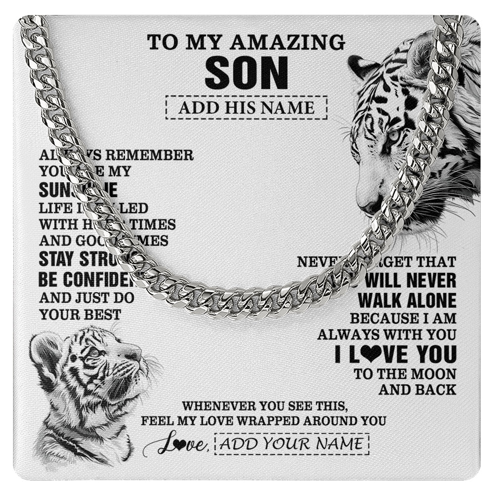 Cuban Link Chain Necklace Stainless Steel | 1 | Personalized To My Amazing Son Necklace From Mom Dad Father White Tiger It A Big Hug Son Birthday Gifts Graduation Christmas Custom Gift Box Message Card | https://teecentury.