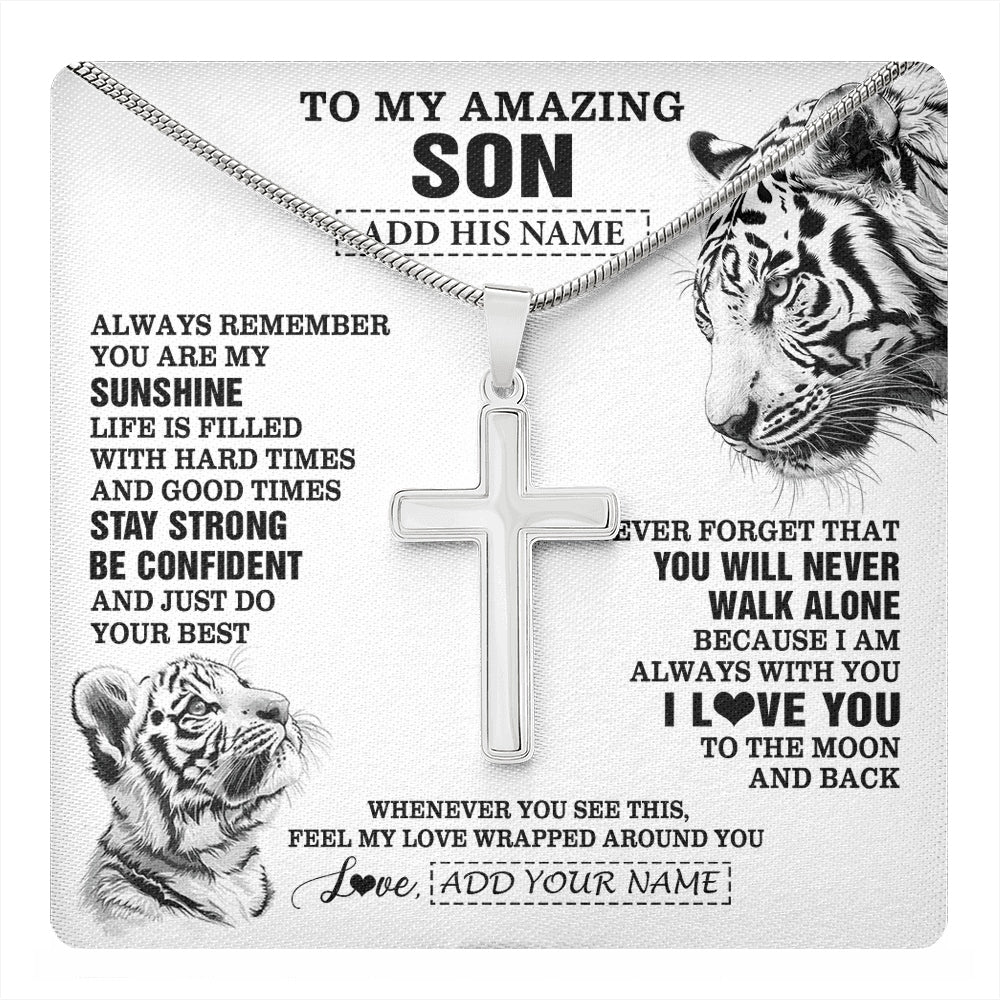Stainless Cross Necklace Stainless Steel | 1 | Personalized To My Amazing Son Necklace From Mom Dad Father White Tiger It A Big Hug Son Birthday Gifts Graduation Christmas Custom Gift Box Message Card | https://teecentury.