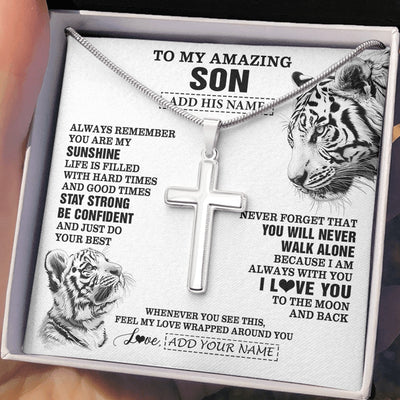 Stainless Cross Necklace Stainless Steel | 2 | Personalized To My Amazing Son Necklace From Mom Dad Father White Tiger It A Big Hug Son Birthday Gifts Graduation Christmas Custom Gift Box Message Card | https://teecentury.