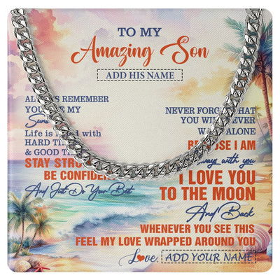 Cuban Link Chain Necklace Stainless Steel | 1 | Personalized To My Amazing Son Necklace From Mom Dad Mother Father Beach It A Big Hug Son Birthday Gifts Graduation Christmas Custom Gift Box Message Card Shirt & Hoodie | https://teecentury.