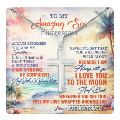 Stainless Cross Necklace Stainless Steel | 1 | Personalized To My Amazing Son Necklace From Mom Dad Mother Father Beach It A Big Hug Son Birthday Gifts Graduation Christmas Custom Gift Box Message Card Shirt & Hoodie | https://teecentury.