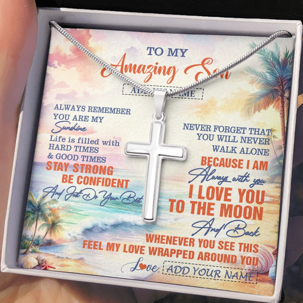 Stainless Cross Necklace Stainless Steel | 2 | Personalized To My Amazing Son Necklace From Mom Dad Mother Father Beach It A Big Hug Son Birthday Gifts Graduation Christmas Custom Gift Box Message Card Shirt & Hoodie | https://teecentury.