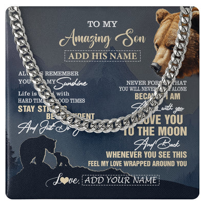 Cuban Link Chain Necklace Stainless Steel | 1 | Personalized To My Amazing Son Necklace From Mom Dad Mother Father Bear It A Big Hug Son Birthday Gifts Graduation Christmas Custom Gift Box Message Card | https://teecentury.