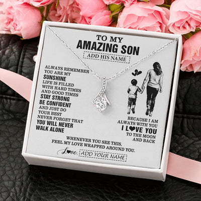 Alluring Beauty Necklace 14K White Gold Finish | 2 | Personalized To My Amazing Son Necklace From Mom Mother Woman It A Big Hug Son Birthday Gifts Graduation Christmas Custom Gift Box Message Card | https://teecentury.