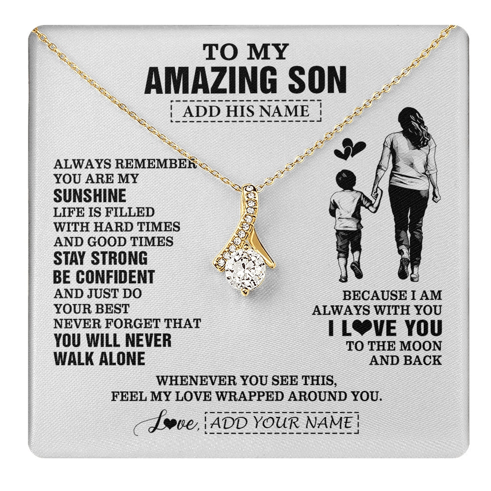 Alluring Beauty Necklace 18K Yellow Gold Finish | 1 | Personalized To My Amazing Son Necklace From Mom Mother Woman It A Big Hug Son Birthday Gifts Graduation Christmas Custom Gift Box Message Card | https://teecentury.