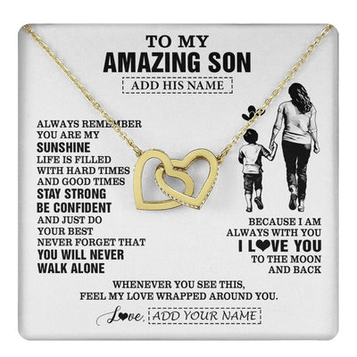 Interlocking Hearts Necklace 18K Yellow Gold Finish | 1 | Personalized To My Amazing Son Necklace From Mom Mother Woman It A Big Hug Son Birthday Gifts Graduation Christmas Custom Gift Box Message Card | https://teecentury.