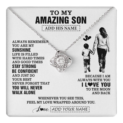 Love Knot Necklace 14K White Gold Finish | 1 | Personalized To My Amazing Son Necklace From Mom Mother Woman It A Big Hug Son Birthday Gifts Graduation Christmas Custom Gift Box Message Card | https://teecentury.