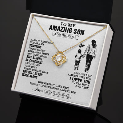 Love Knot Necklace 18K Yellow Gold Finish | 2 | Personalized To My Amazing Son Necklace From Mom Mother Woman It A Big Hug Son Birthday Gifts Graduation Christmas Custom Gift Box Message Card | https://teecentury.