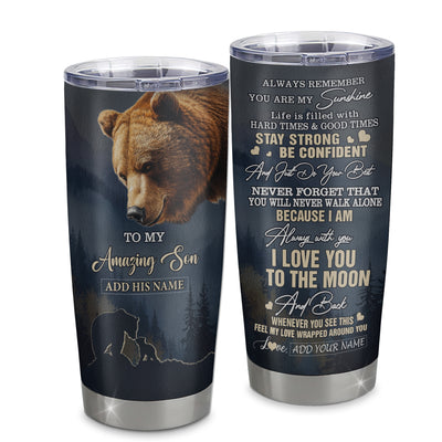 Personalized To My Amazing Son Tumbler From Mom Dad Mother Father Bear It A Big Hug Son Birthday Gifts Graduation Christmas Custom Stainless Steel Travel Mug Shirt & Hoodie | teecentury