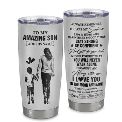 Personalized To My Amazing Son Tumbler From Mom Mother Woman It A Big Hug Son Birthday Gifts Graduation Christmas Custom Stainless Steel Travel Mug | teecentury