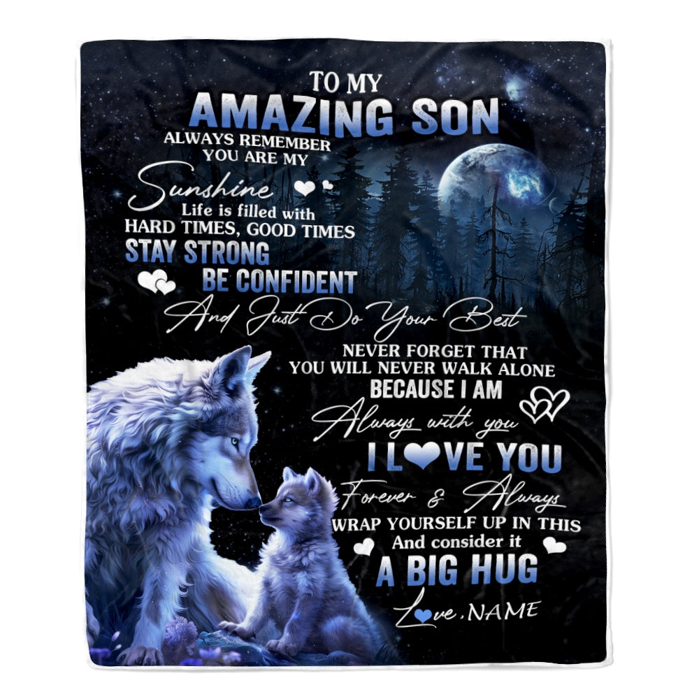 Personalized To My Amazing Son Wolf Blanket From Mom Dad Mother Father Moon Wolf Son Birthday Graduation Christmas Customized Bed Fleece Throw Blanket | teecentury