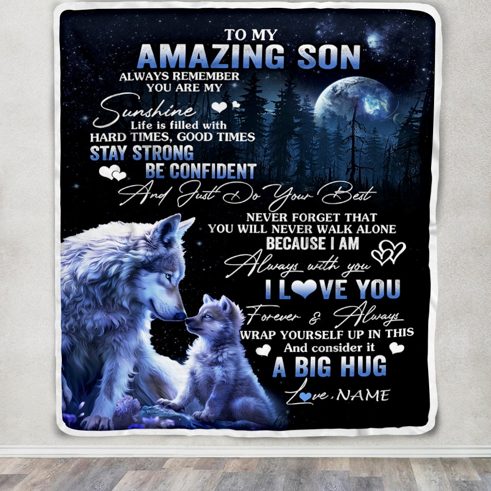 Personalized To My Amazing Son Wolf Blanket From Mom Dad Mother Father Moon Wolf Son Birthday Graduation Christmas Customized Bed Fleece Throw Blanket | teecentury