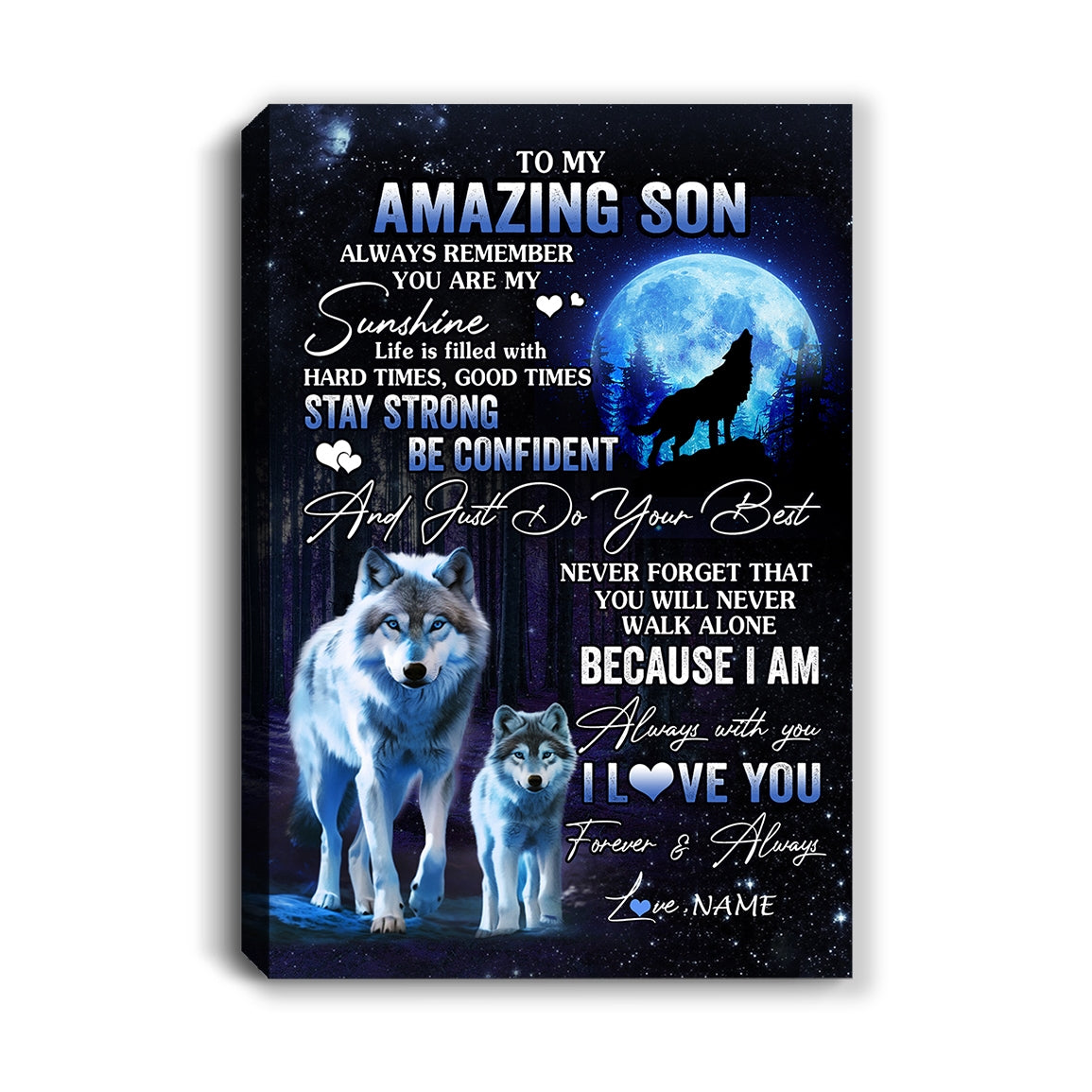 Personalized To My Amazing Son Wolf Canvas From Mom Dad Mother Father Moon Wolf Son Birthday Gifts Graduation Christmas Custom Wall Art Print Framed Canvas | teecentury