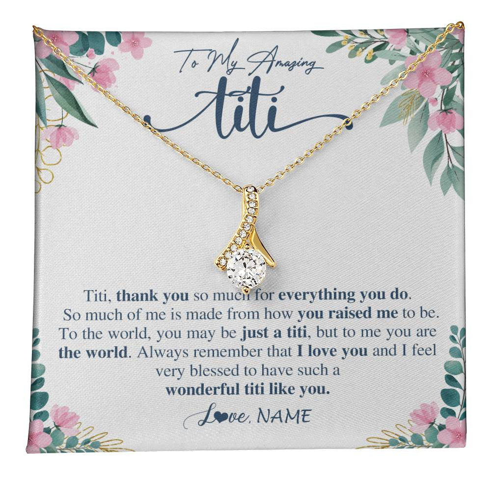 Alluring Beauty Necklace 18K Yellow Gold Finish | 1 | Personalized To My Amazing Titi Necklace From Niece Nephew Thank You For Everything You Do Titi Mothers Day Birthday Christmas Customized Gift Box Message Card | teecentury