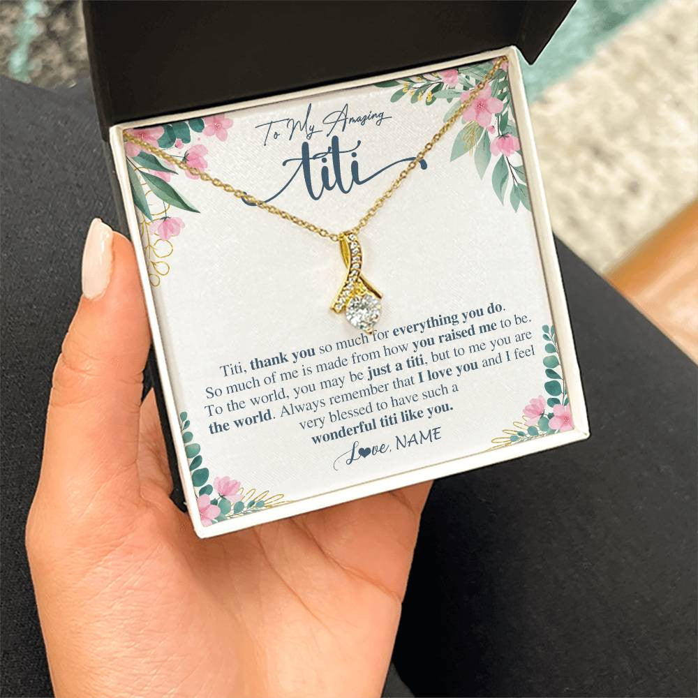Alluring Beauty Necklace 18K Yellow Gold Finish | 2 | Personalized To My Amazing Titi Necklace From Niece Nephew Thank You For Everything You Do Titi Mothers Day Birthday Christmas Customized Gift Box Message Card | teecentury