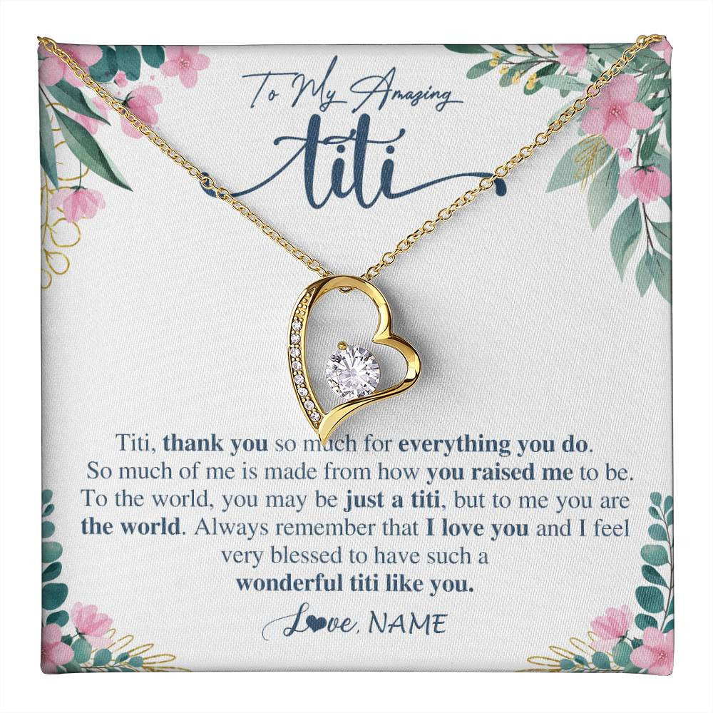 Forever Love Necklace 18K Yellow Gold Finish | 1 | Personalized To My Amazing Titi Necklace From Niece Nephew Thank You For Everything You Do Titi Mothers Day Birthday Christmas Customized Gift Box Message Card | teecentury