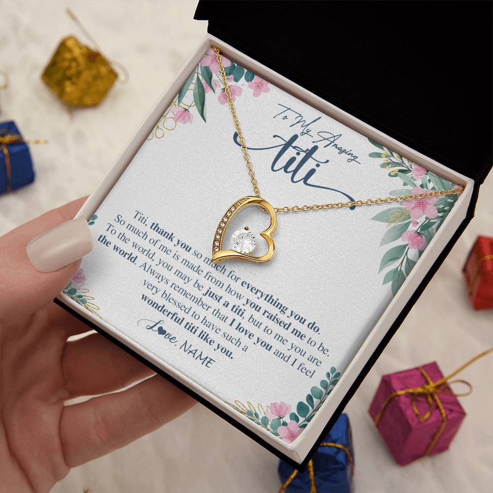 Forever Love Necklace 18K Yellow Gold Finish | 2 | Personalized To My Amazing Titi Necklace From Niece Nephew Thank You For Everything You Do Titi Mothers Day Birthday Christmas Customized Gift Box Message Card | teecentury
