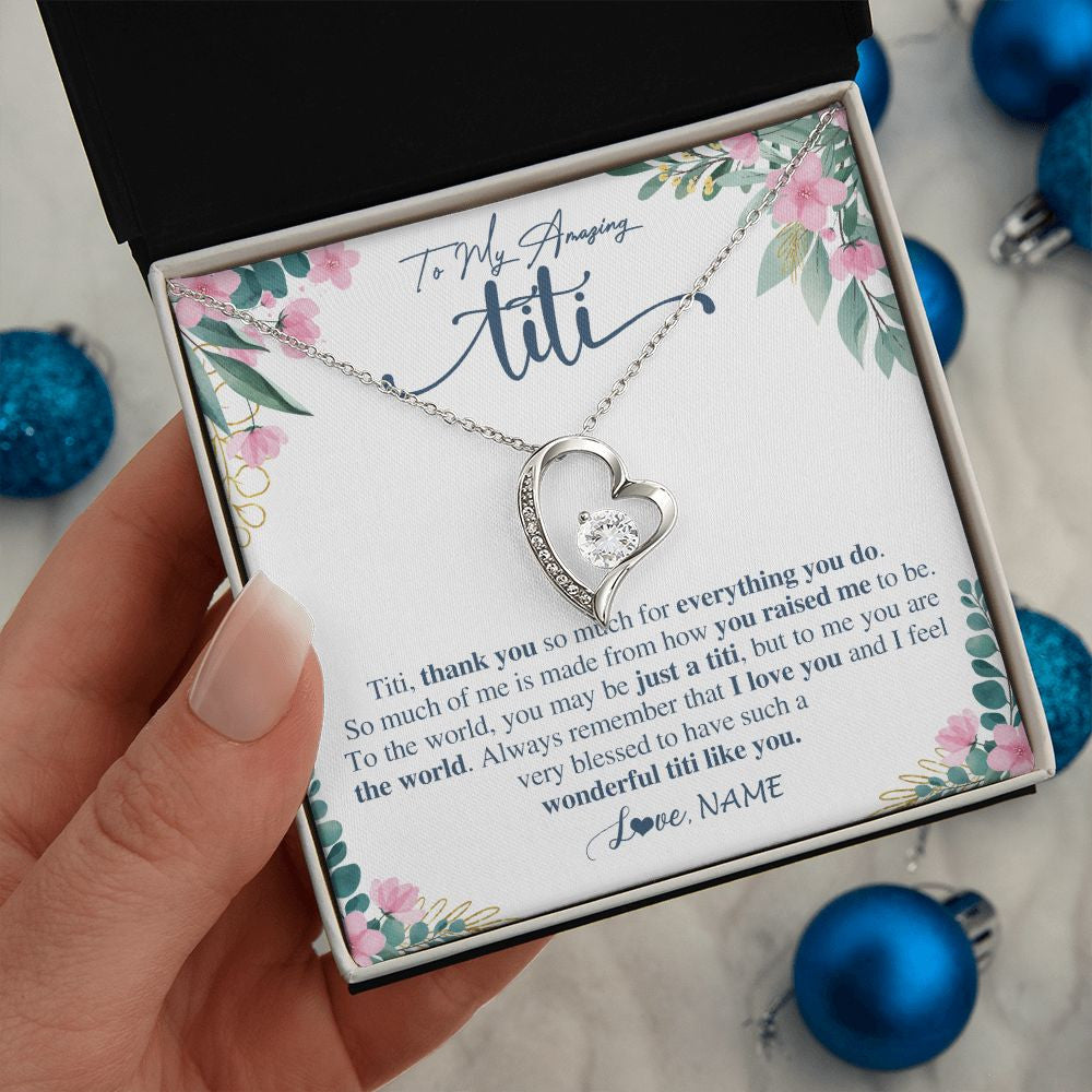 Forever Love Necklace | Personalized To My Amazing Titi Necklace From Niece Nephew Thank You For Everything You Do Titi Mothers Day Birthday Christmas Customized Gift Box Message Card | teecentury