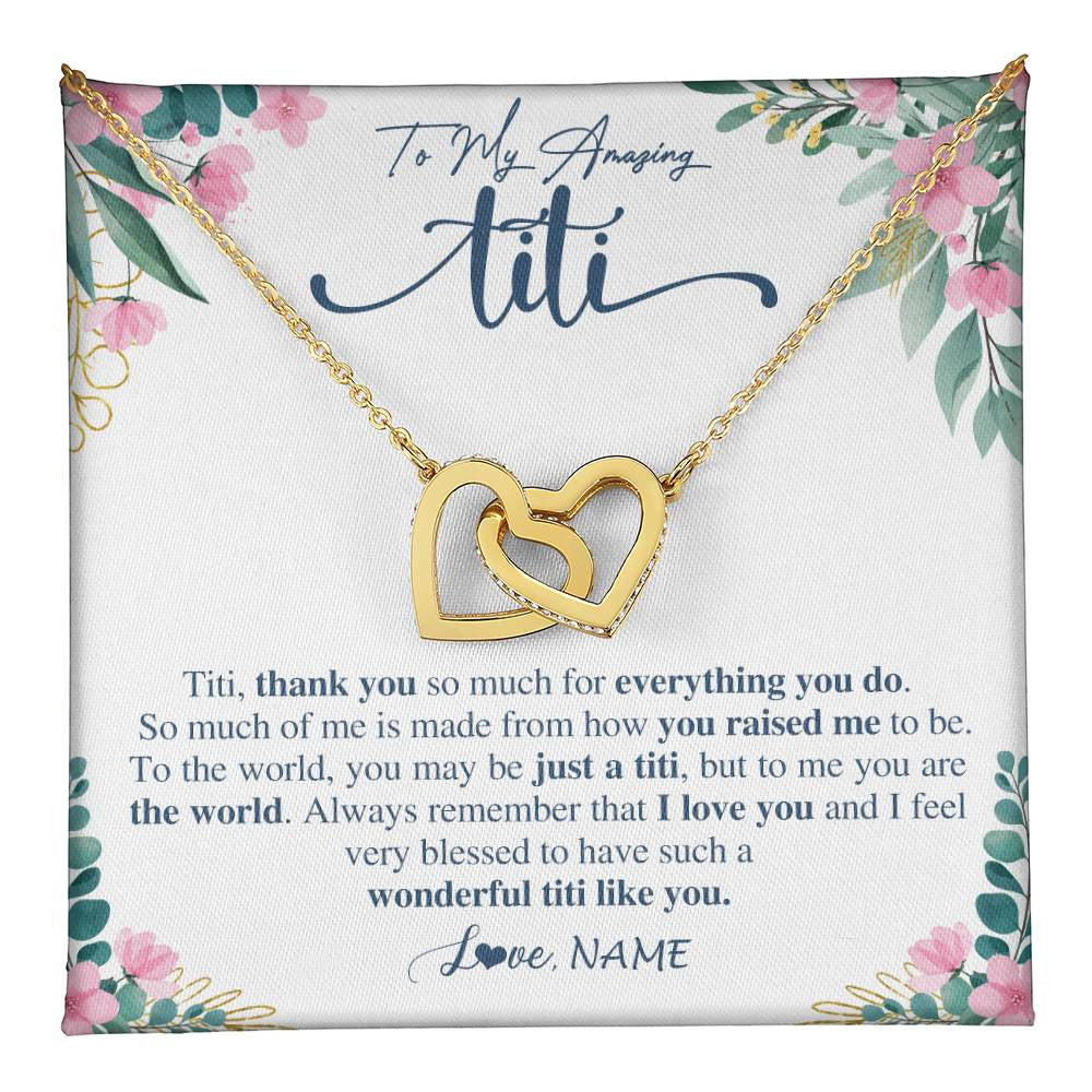 Interlocking Hearts Necklace 18K Yellow Gold Finish | 1 | Personalized To My Amazing Titi Necklace From Niece Nephew Thank You For Everything You Do Titi Mothers Day Birthday Christmas Customized Gift Box Message Card | teecentury