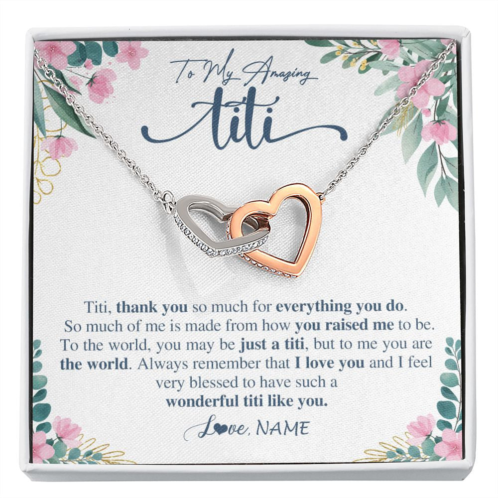 Interlocking Hearts Necklace | Personalized To My Amazing Titi Necklace From Niece Nephew Thank You For Everything You Do Titi Mothers Day Birthday Christmas Customized Gift Box Message Card | teecentury