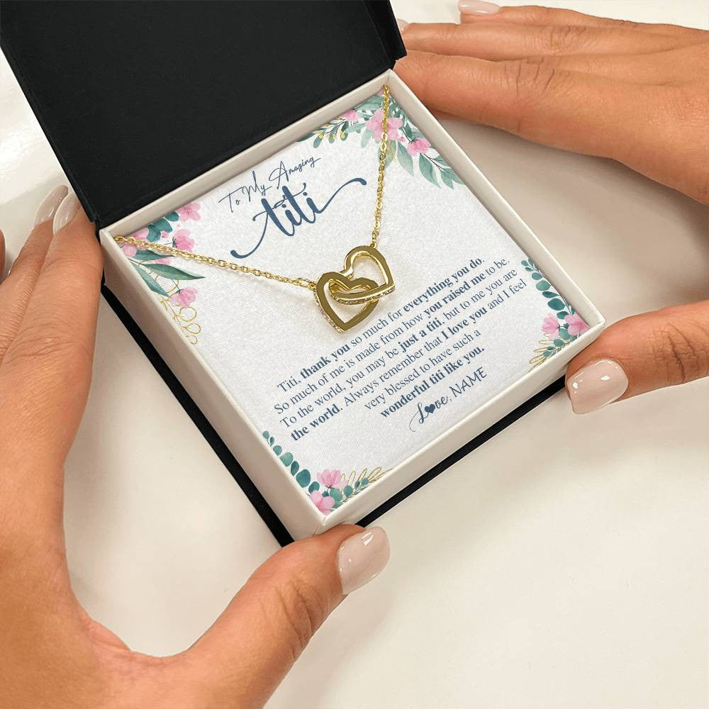 Interlocking Hearts Necklace 18K Yellow Gold Finish | 2 | Personalized To My Amazing Titi Necklace From Niece Nephew Thank You For Everything You Do Titi Mothers Day Birthday Christmas Customized Gift Box Message Card | teecentury