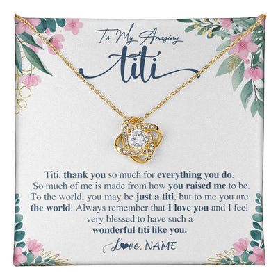 Love Knot Necklace 18K Yellow Gold Finish | 1 | Personalized To My Amazing Titi Necklace From Niece Nephew Thank You For Everything You Do Titi Mothers Day Birthday Christmas Customized Gift Box Message Card | teecentury