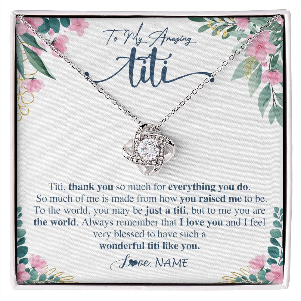 Love Knot Necklace | Personalized To My Amazing Titi Necklace From Niece Nephew Thank You For Everything You Do Titi Mothers Day Birthday Christmas Customized Gift Box Message Card | teecentury