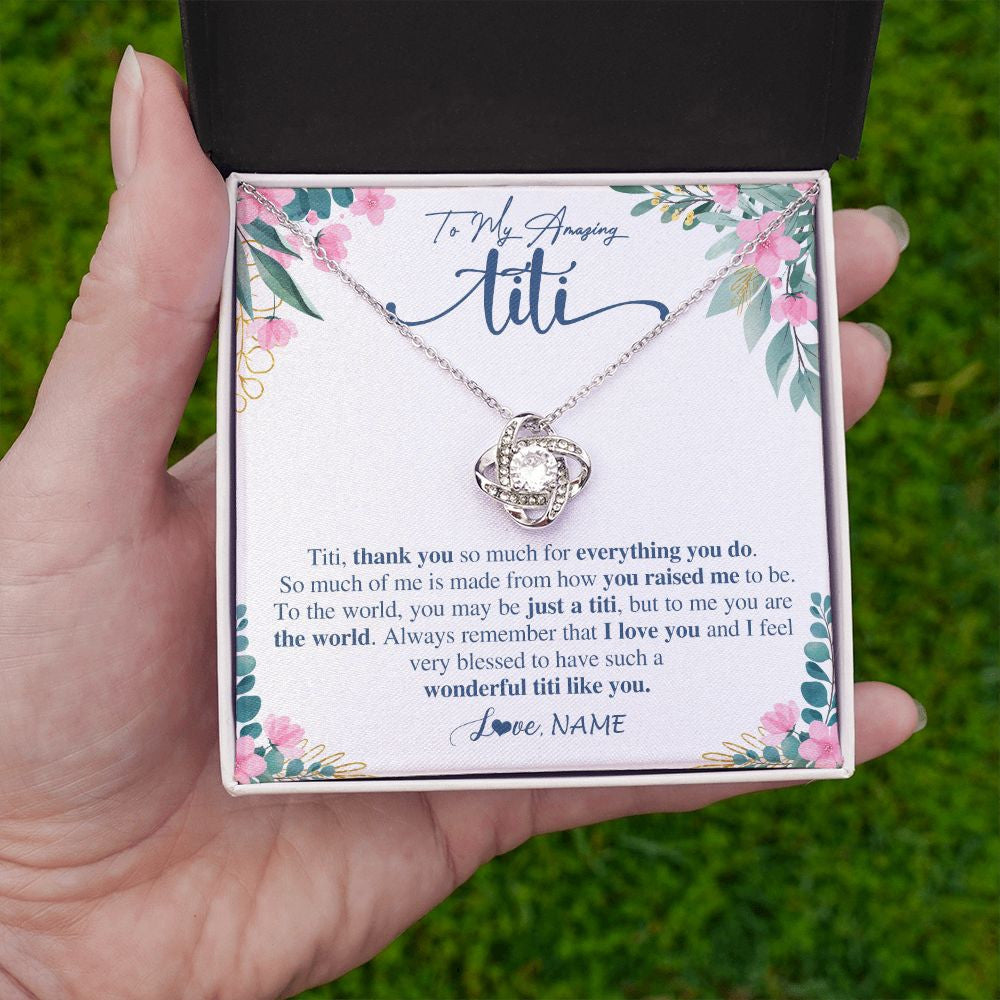 Love Knot Necklace | Personalized To My Amazing Titi Necklace From Niece Nephew Thank You For Everything You Do Titi Mothers Day Birthday Christmas Customized Gift Box Message Card | teecentury