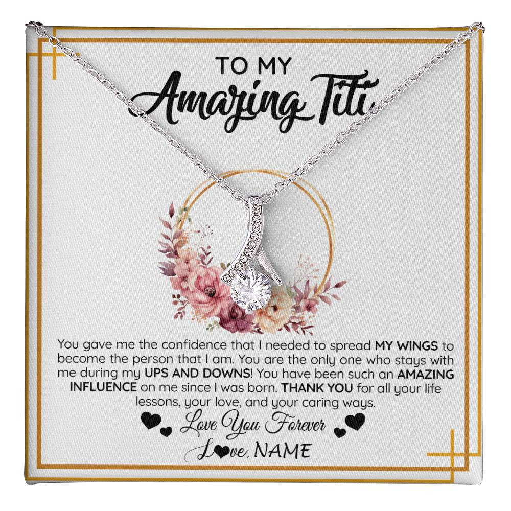 Alluring Beauty Necklace 14K White Gold Finish | 1 | Personalized To My Amazing Titi Necklace From Niece Nephew You Gave Me The Confidence Titi Birthday Mothers Day Christmas Customized Gift Box Message Card | teecentury