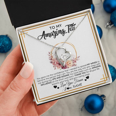Forever Love Necklace 14K White Gold Finish | 2 | Personalized To My Amazing Titi Necklace From Niece Nephew You Gave Me The Confidence Titi Birthday Mothers Day Christmas Customized Gift Box Message Card | teecentury