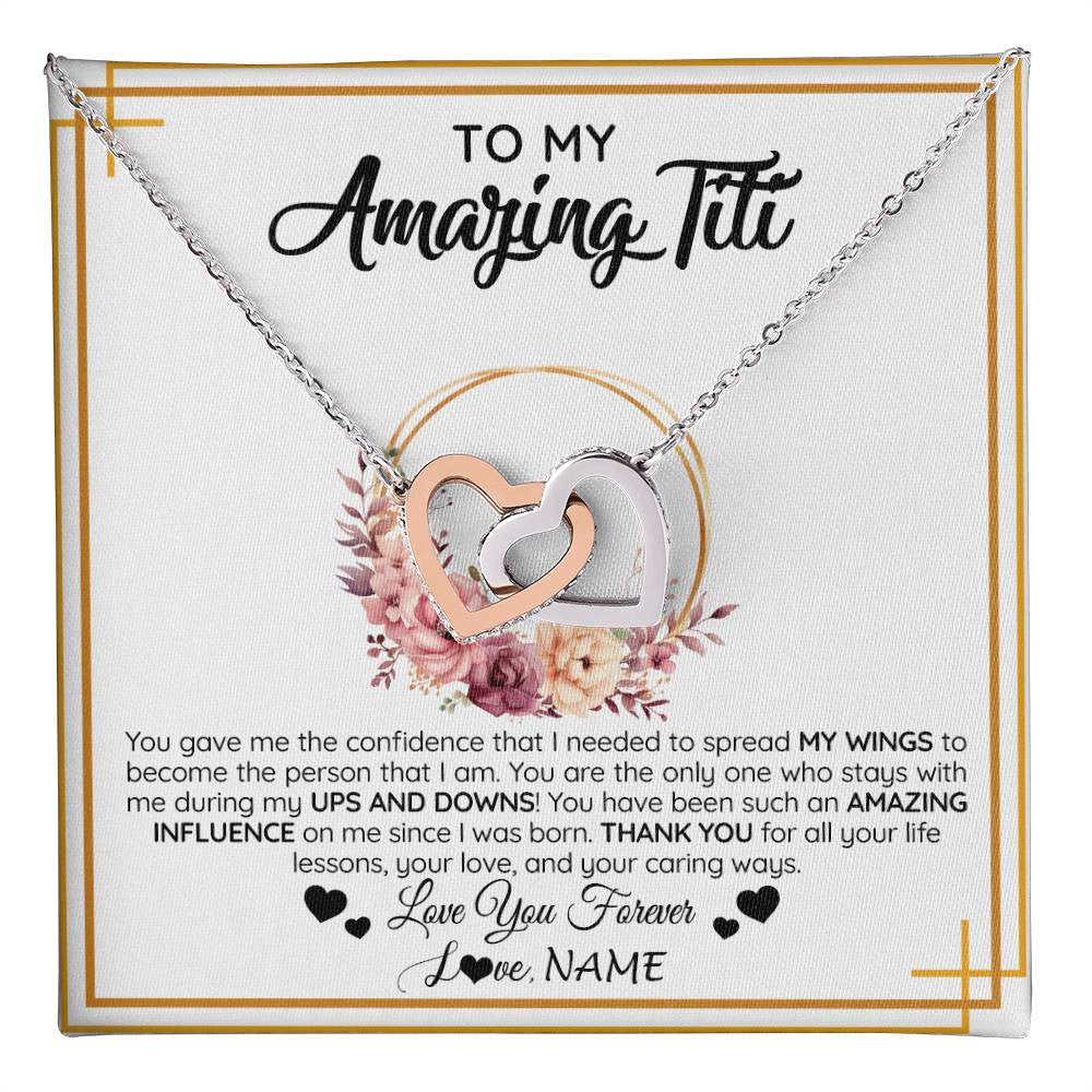Interlocking Hearts Necklace Stainless Steel & Rose Gold Finish | 1 | Personalized To My Amazing Titi Necklace From Niece Nephew You Gave Me The Confidence Titi Birthday Mothers Day Christmas Customized Gift Box Message Card | teecentury
